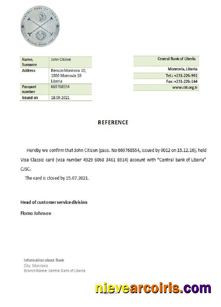 Liberia Central Bank closure reference